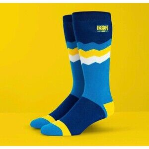 Ikon Pass Socks Snowboard Ski Colorado Merino Wool Crew Blue Yellow Stripe OSFM